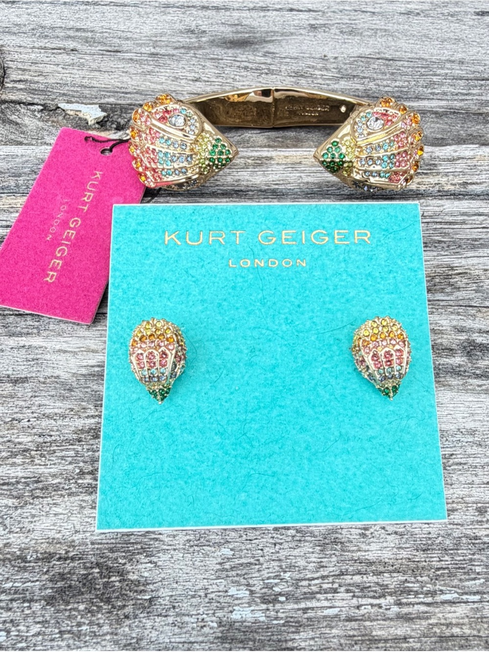 Kurt Geiger Multicolor Crystal Bangle Bracelet & Earrings Set NEW - Picture 4 of 6